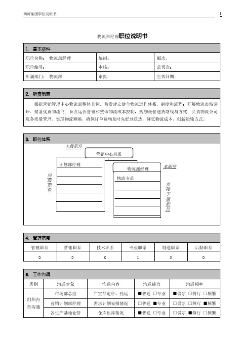 物流部经理职位说明书