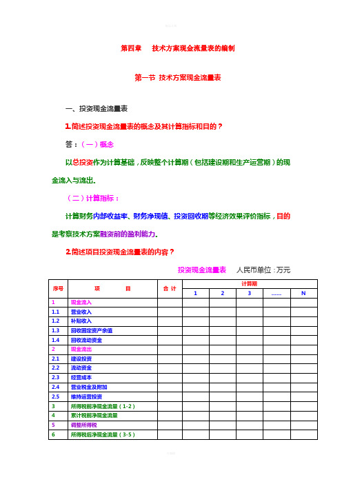 第四章--技术方案现金流量表的编制