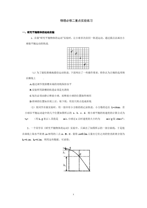 物理必修二重点实验练习-人教版高一物理必修2同步练习(有答案)