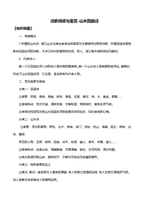 高一语文阅读理解专训-诗歌阅读与鉴赏-山水田园诗
