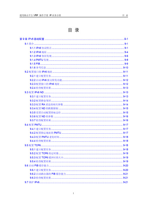 VRP5.3操作手册IP业务分册09-第9章 IPv6基础配置
