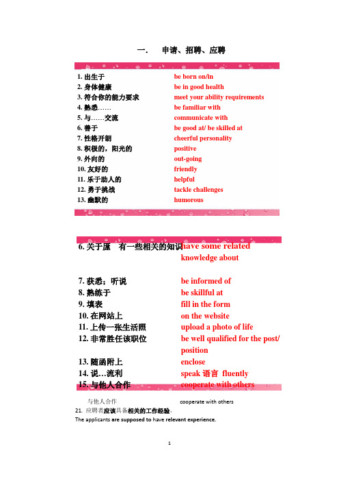 申请常用词汇和句型