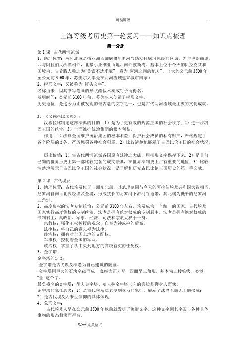 上海等级考历史第一轮复习——知识点梳理(word文档物超所值)