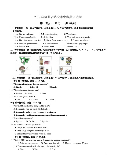 2017年湖北省咸宁市中考英语试卷