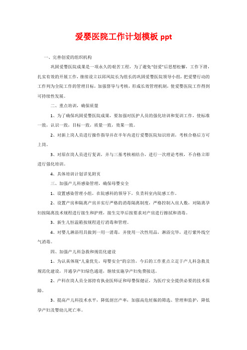 爱婴医院工作计划模板ppt