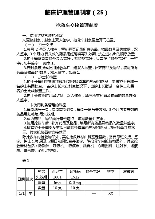 临床护理管理制度.抢救车交接管理制度