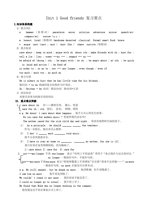 高中英语第一册上Unit 1 Good friends 复习要点