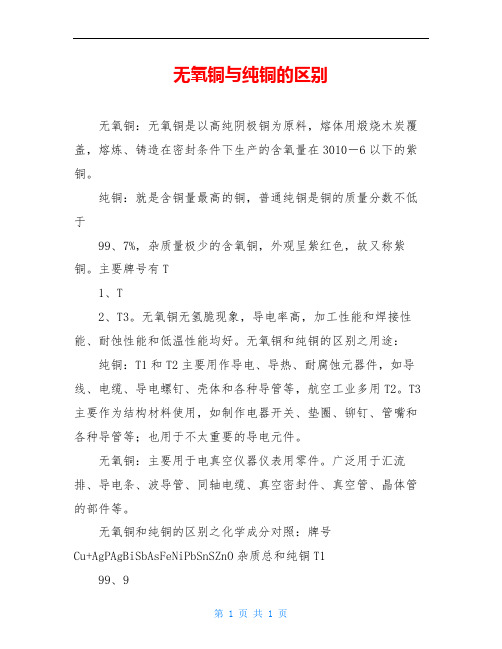 无氧铜与纯铜的区别