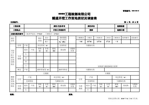隧道开挖工作面地质状况调查表