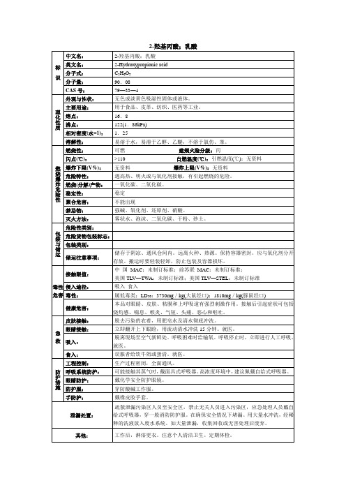 2-羟基丙酸;乳酸化学品安全技术说明书MSDS