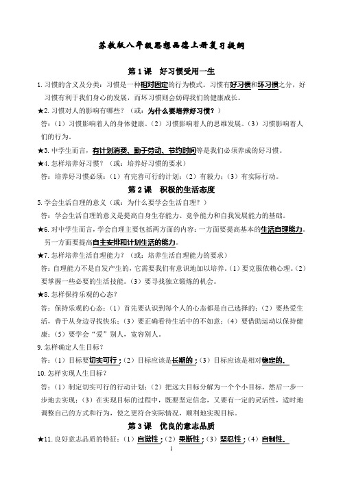 苏教版八年级思想品德上册复习提纲