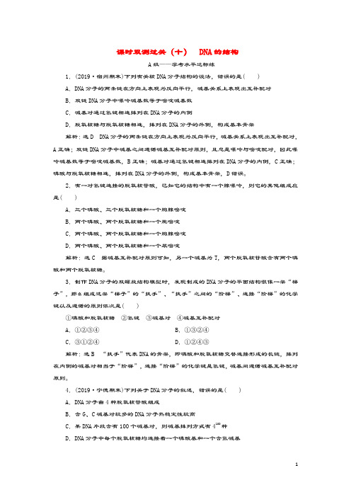 2019_2020学年新教材高中生物课时双测过关(十)DNA的结构新人教版必修2