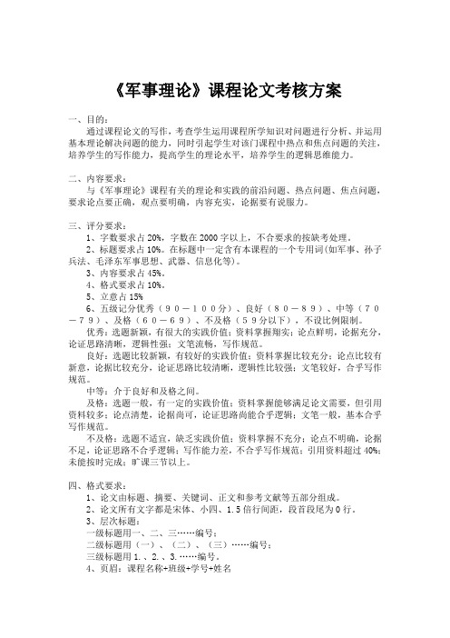 《军事理论》课程论文考核方案
