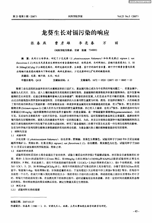 龙葵生长对镉污染的响应