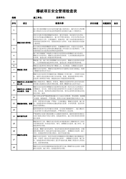 爆破项目安全管理检查表