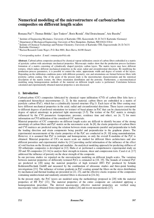 Numerical modeling of the microstructure of carbon-carbon composites on different length scales