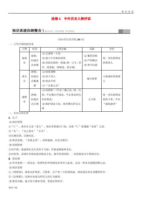 2019版高考历史一轮复习 选考部分 中外历史人物评说学案 北师大版选修4