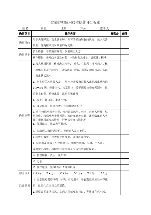 冰袋冰帽使用技术操作评分标准Microsoft Word 文档