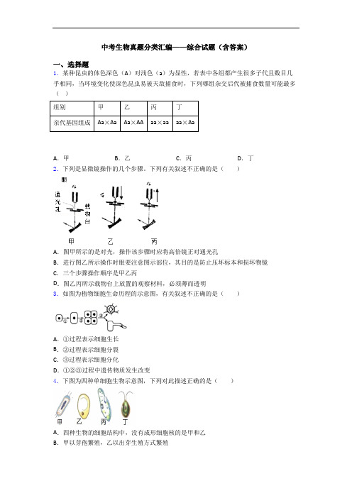 中考生物真题分类汇编——综合试题(含答案)