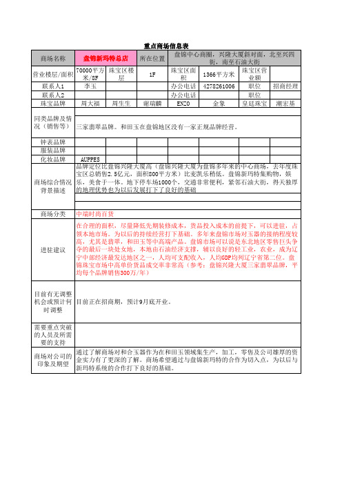商场信息汇总表(模板)