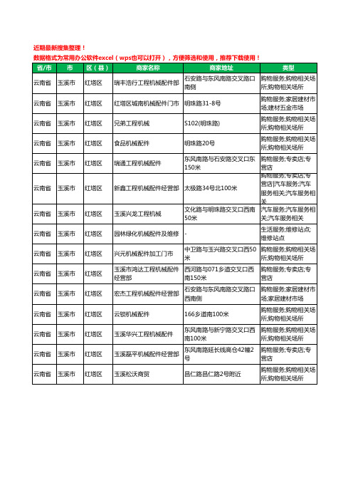 2020新版云南省玉溪市红塔区机械配件工商企业公司商家名录名单黄页联系方式大全15家