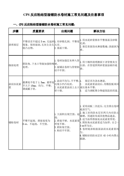 CPS反应粘结型湿铺防水卷材施工常见问题及注意事项