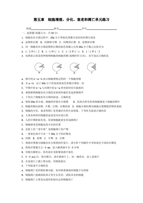 苏教版必修1第五章《细胞增殖、分化、衰老和凋亡》word单元测试