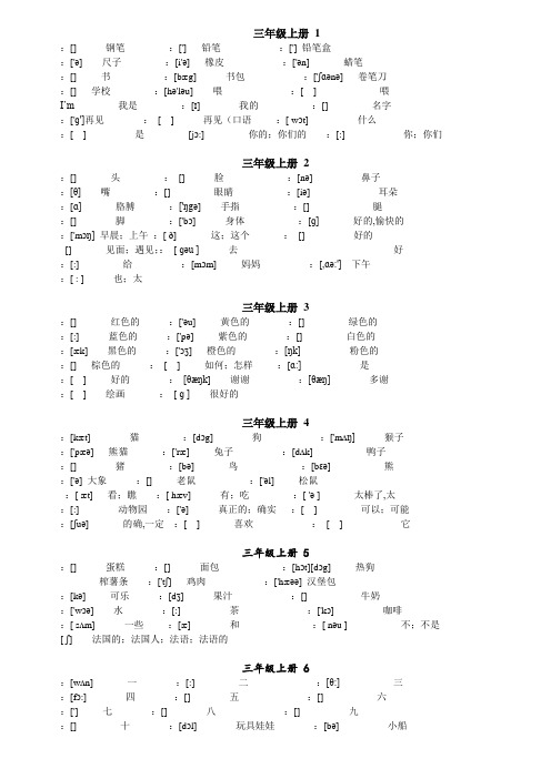 人教版新版小学英语单词表带音标