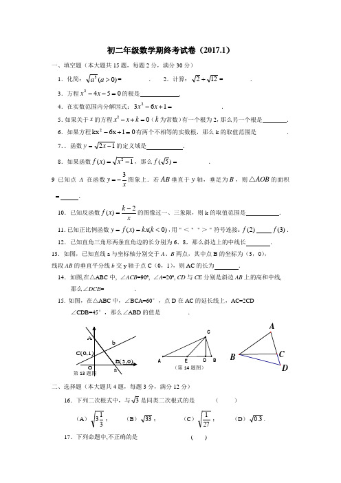 河北戴氏文化传播有限公司16—17学年上学期八年级期末考试数学试题(无答案)