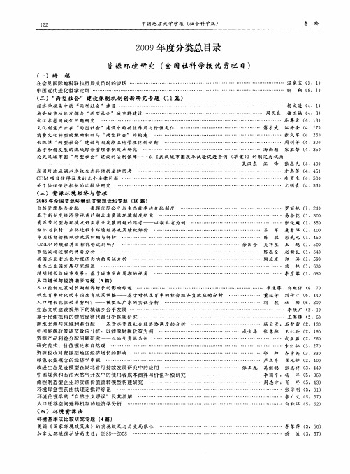 2009年度分类总目录 资源环境研究(全国社科学报优秀栏目)