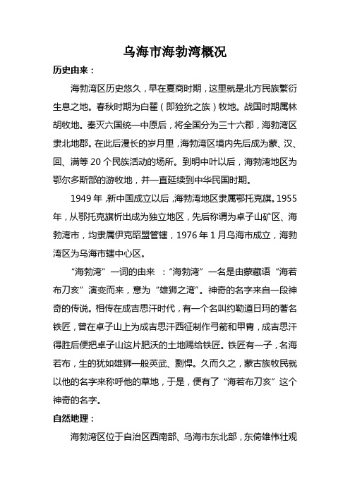 乌海市海勃湾区概况
