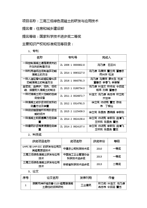 三高三低绿色混凝土的研发与应用技术项目公示材料