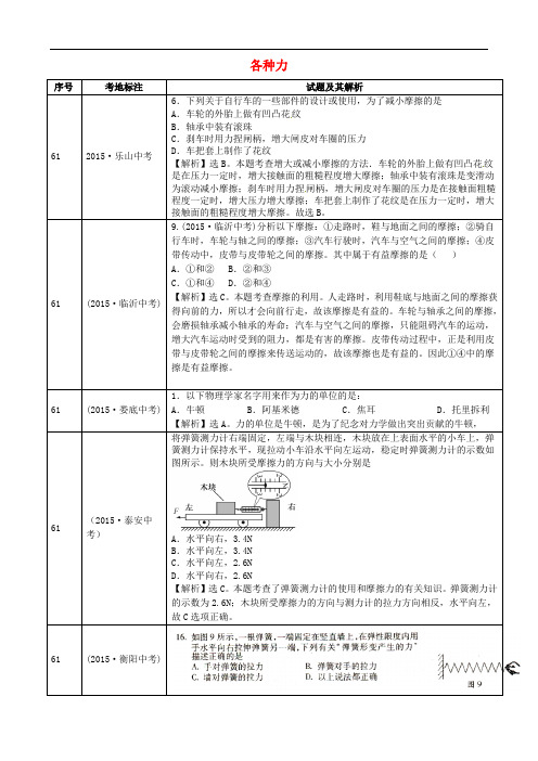 全国中考物理真题分类汇编 各种力1