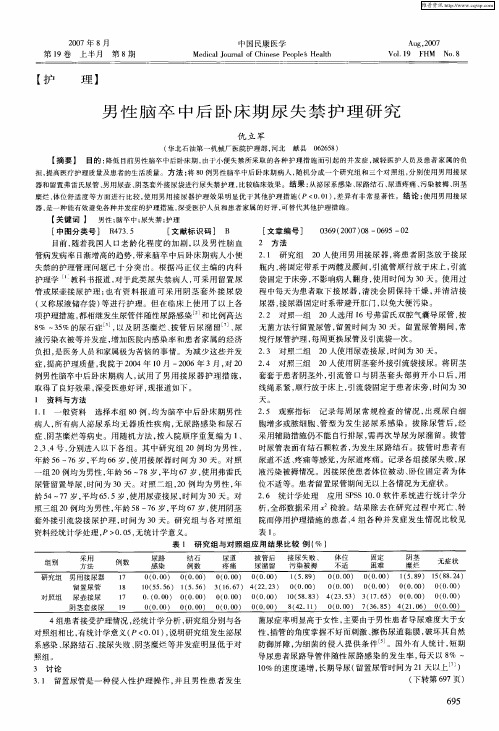 男性脑卒中后卧床期尿失禁护理研究