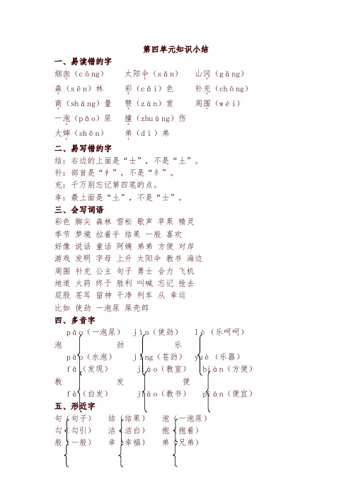 部编版二年级语文下册：第四单元知识点梳理