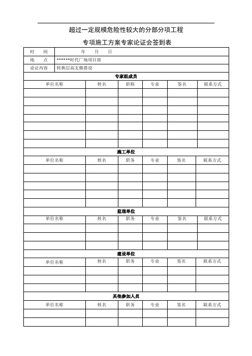 专项施工方案专家论证会签到表、论证报告、论证审批表