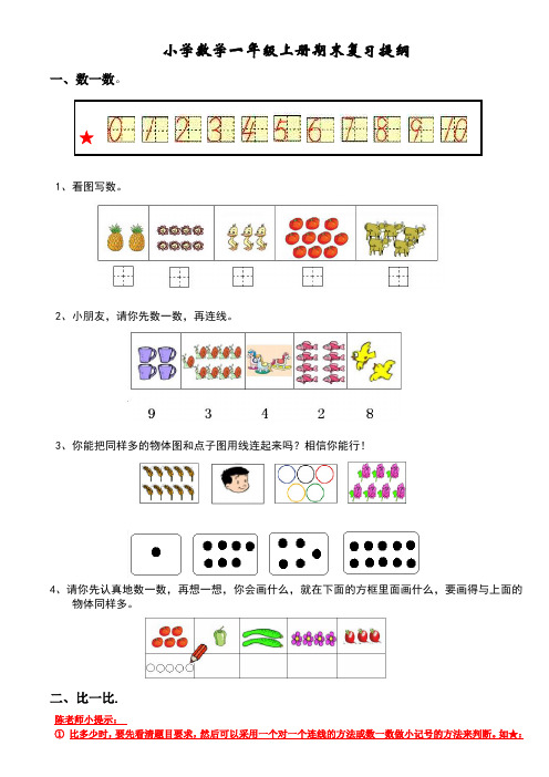 小学数学一年级上册期末复习提纲(新课标)