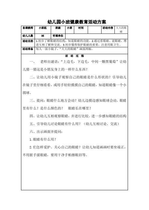 幼儿园小班健康教育活动教案《大大的眼睛》