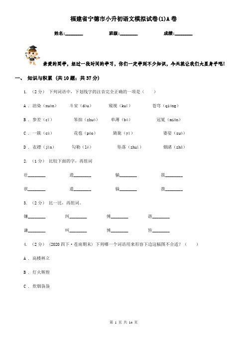福建省宁德市小升初语文模拟试卷(1)A卷