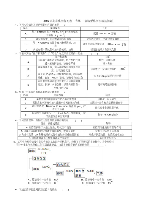 高考表格型化学实验选择题