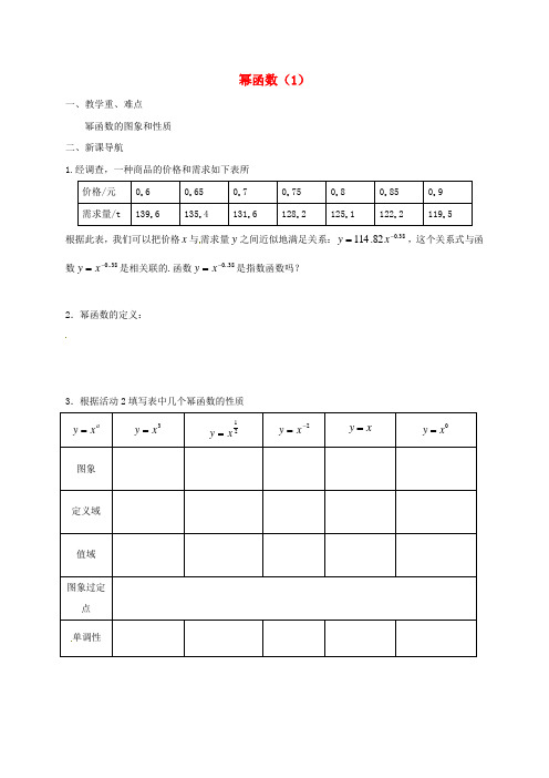 江苏省高中数学第三章指数函数对数函数和幂函数3.3幂函数1学案苏教版