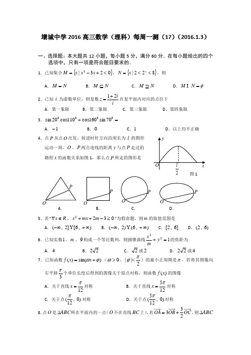 广东省广州市增城中学2016届高三上学期理科数学周测试卷17Word版含答案