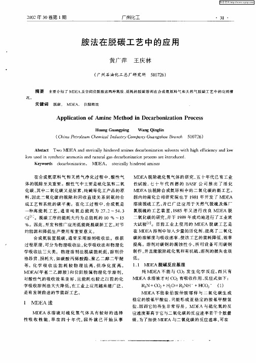 胺法在脱碳工艺中的应用