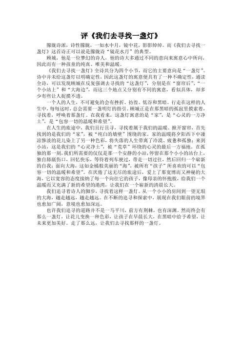 评《我们去寻找一盏灯》