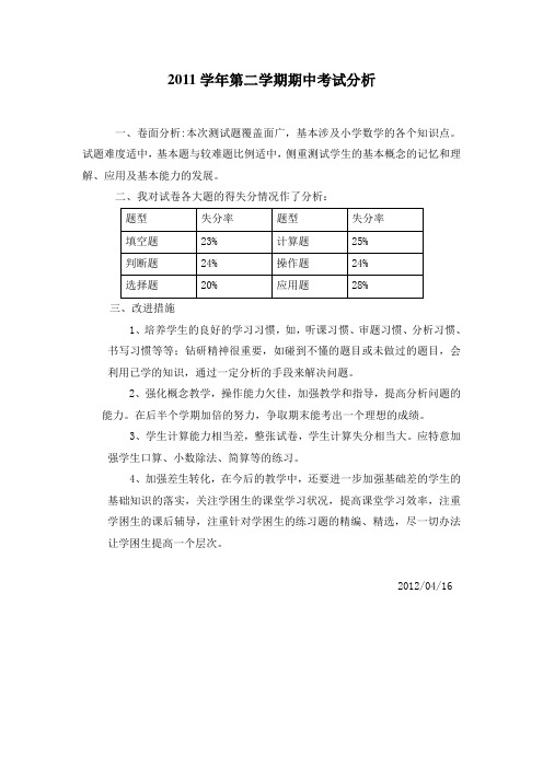 2011学年第二学期期中考试分析 (2)