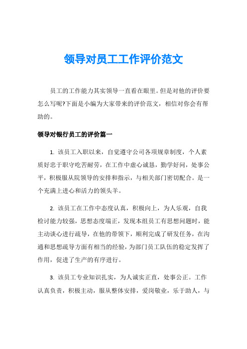 领导对员工工作评价范文