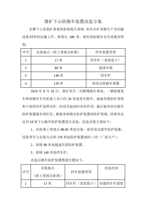 斜巷下山防跑车装置改造方案