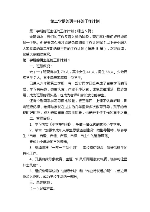 第二学期的班主任的工作计划（精选5篇）