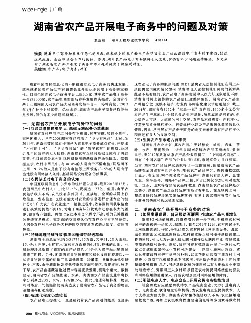 湖南省农产品开展电子商务中的问题及对策