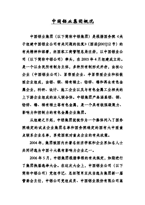 中国铝业集团概况